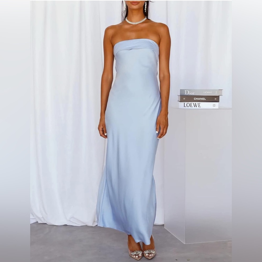 Realtix Satin Silk Backless Tube Tops Hollow Out Elegant Strapless Dress Guest
